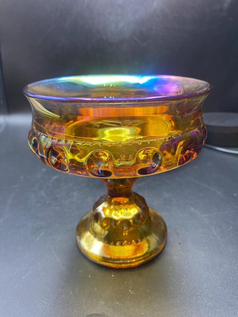 Kings Crown Carnival Glass Compote by Indiana Glass
